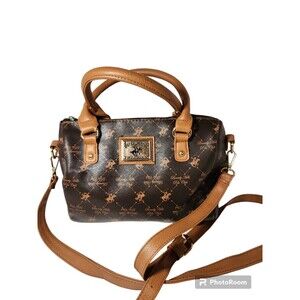 Beverly Hills Polo Club Brown Tan Leather Crossbody Purse Bag Jet Set